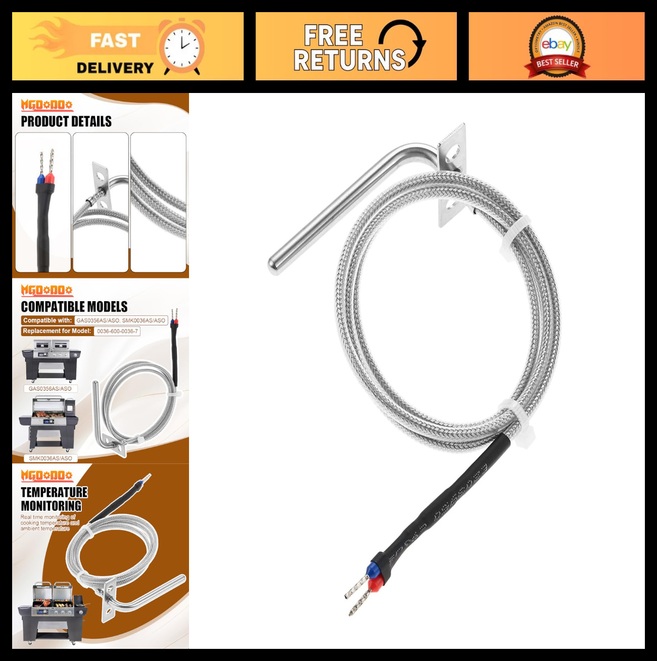 "RTD Temperature Probe for Bluetooth Pellet Grill & Propane Gas Grill - 4-in-1"