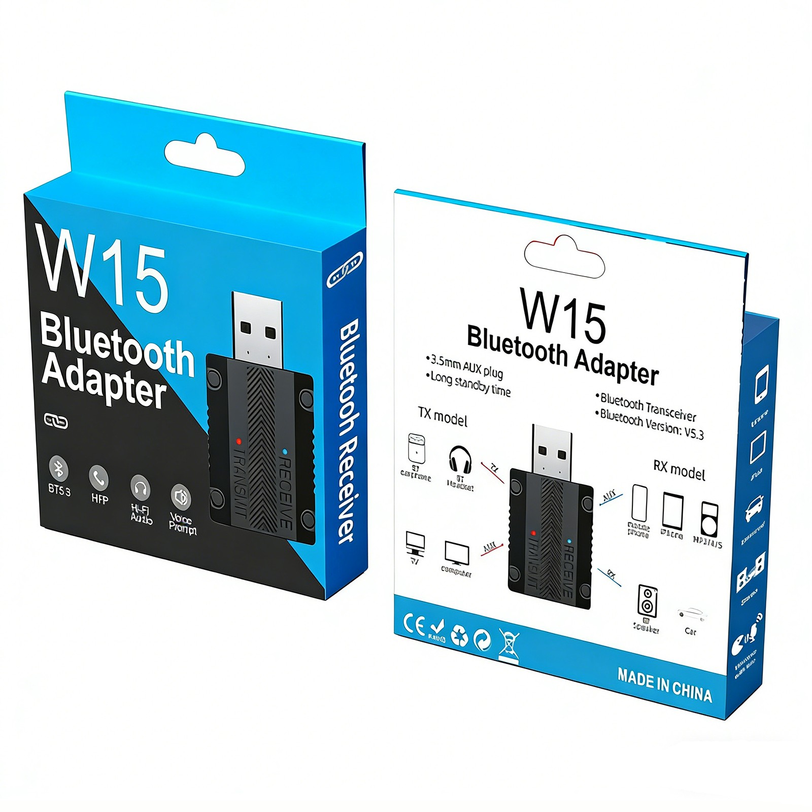 2x Bluetooth 5.3 Transmitter Receiver USB Plug & Play Wireless Car Audio Adapter