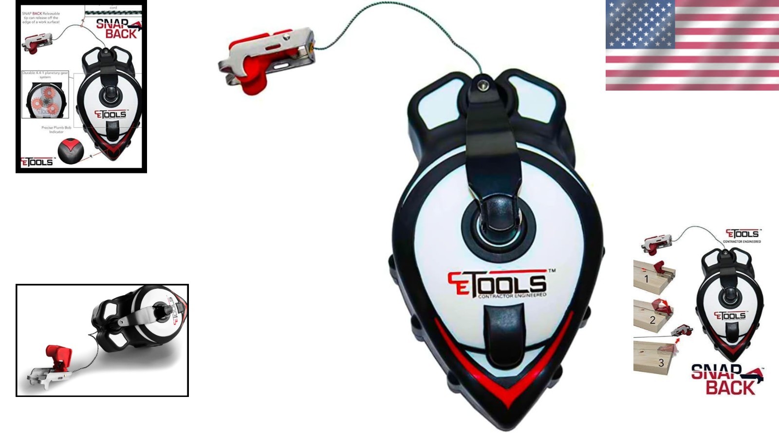 SnapBack Chalk Line with Releasable Tip - Efficient Marking Tool for Carpenters