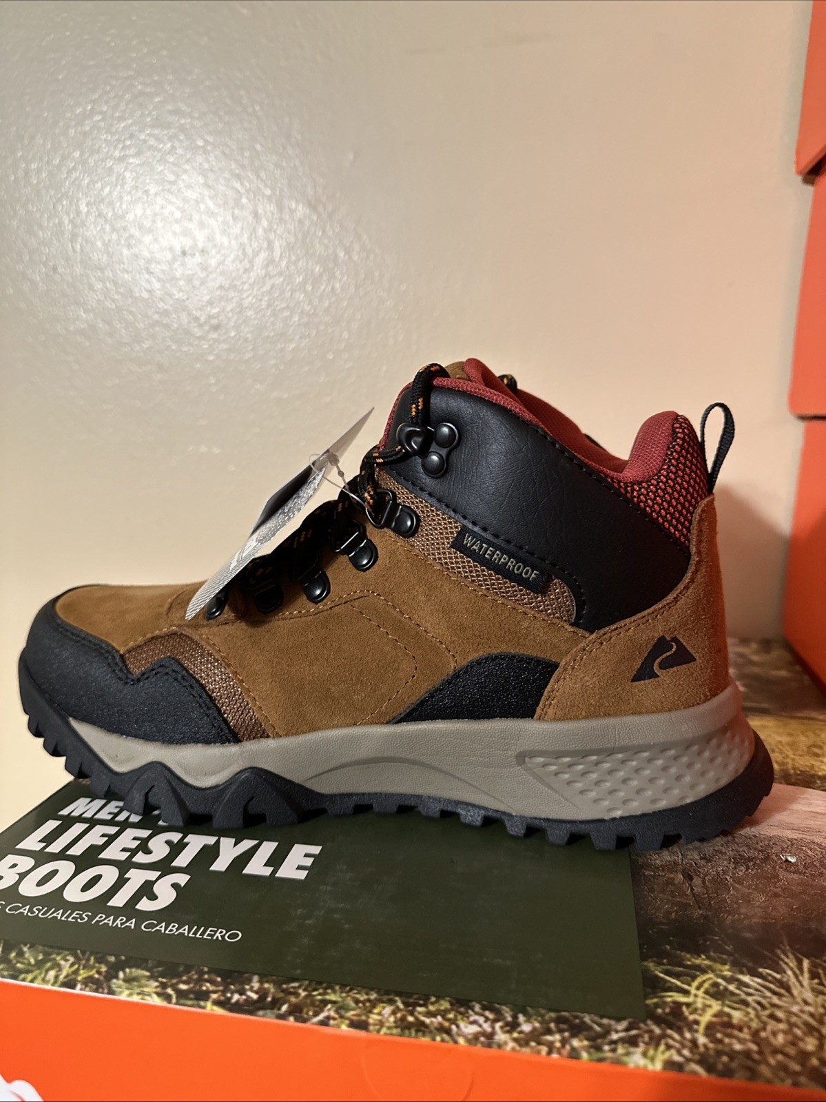 Ozark Trail Men's Redline Mid Hiker Boots Color Tan waterproof leather