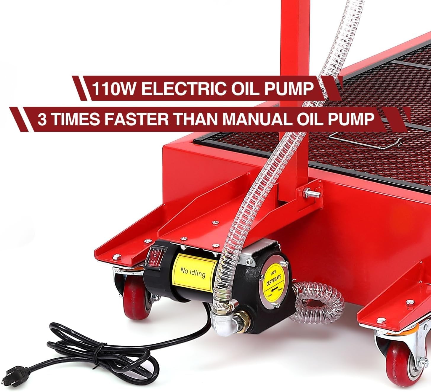 20 Gallon Electric Oil Drain Pan with Pump & Hose Low Profile Oil Drain Cart