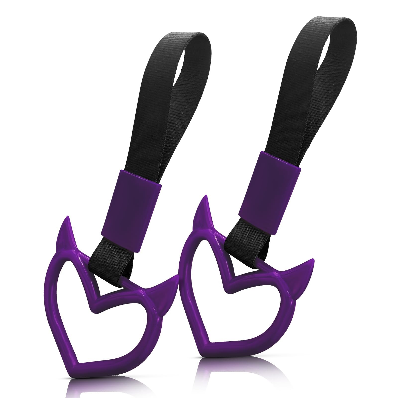 JUYQZ 2 Pcs Devil Heart Shaped Car Handle Strap – Drift Charm Rear Purple