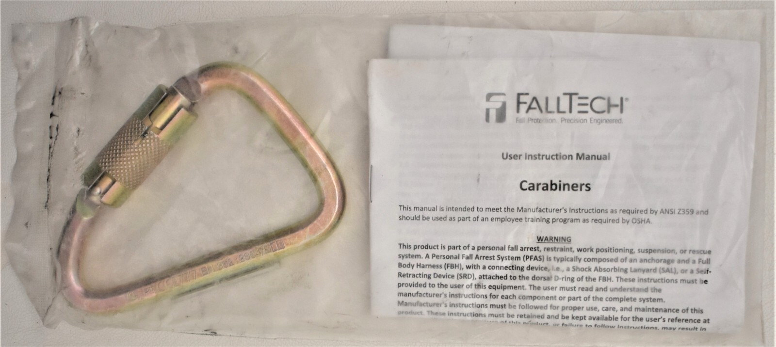 NEW! FALLTECH Carabiner, Offset-D 1 inch Gate Opening Double Lock Bronze, 8450