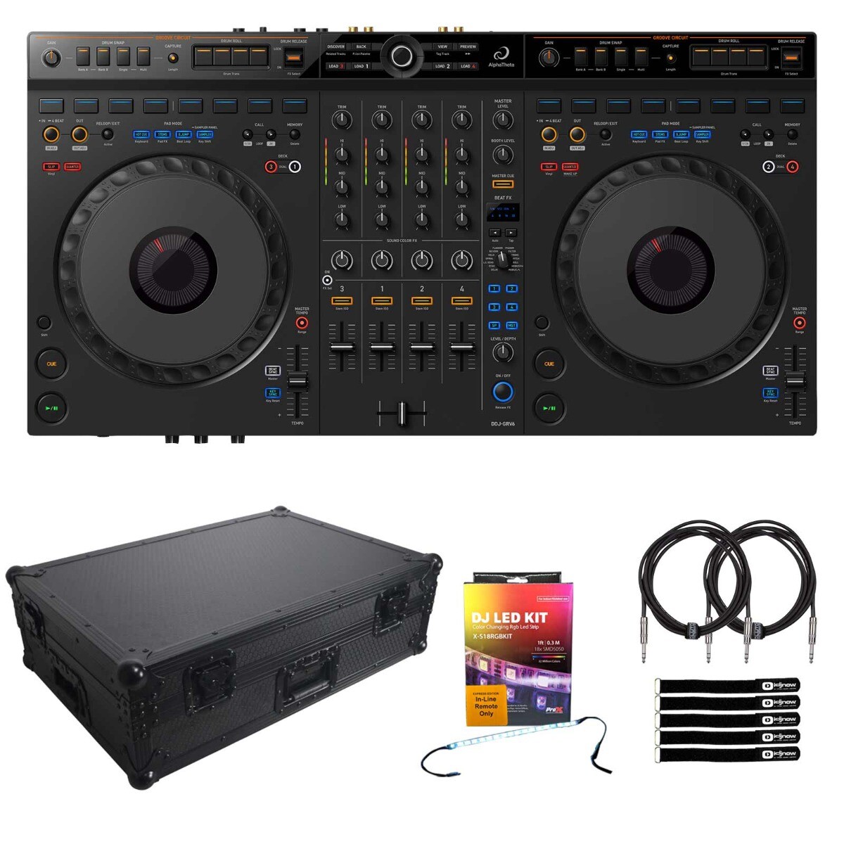 AlphaTheta DDJ-GRV6 4-Channel Stem Rekordbox Serato DJ Controller, Road Case