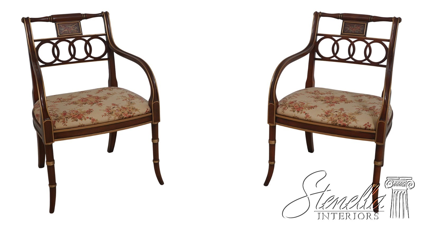 71774: Pair HICKORY CHAIR Regency Style Mahogany Armchairs