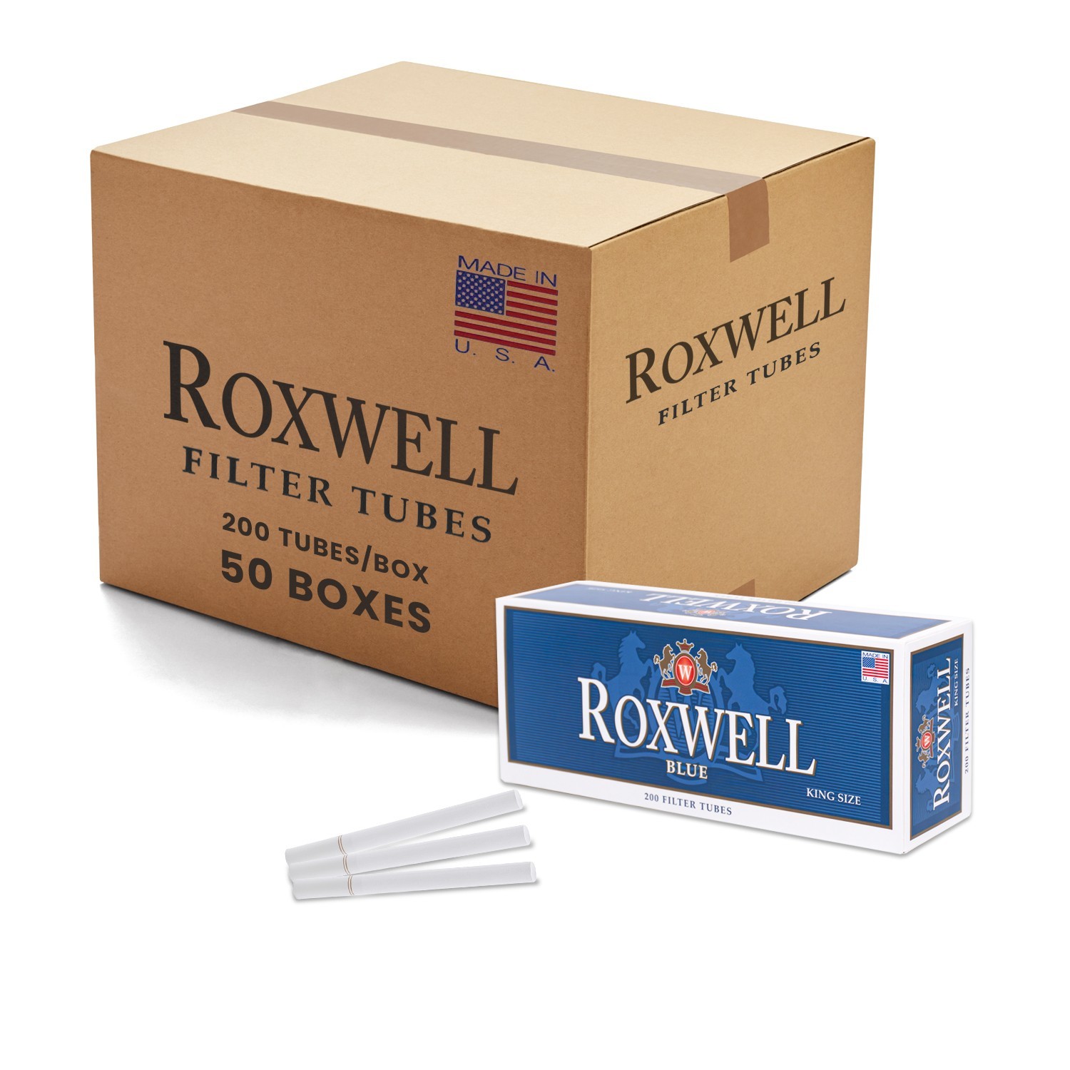 Roxwell Cigarette Tubes  King Size Smooth 50 Box Blue Case - 10000 Count
