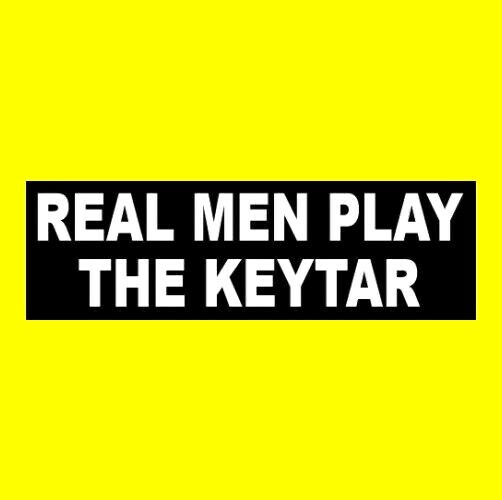 Funny "REAL MEN PLAY THE KEYTAR" retro decal BUMPER STICKER keyboards guitar