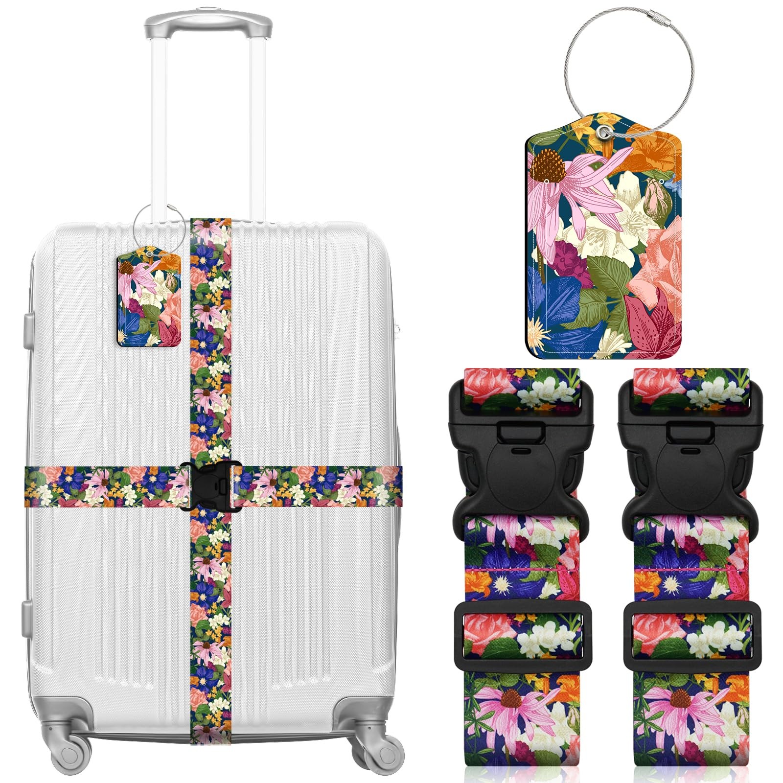 3 Pack Luggage Straps Tags Set for Suitcases, Travel Adjustable Belt with Qui...