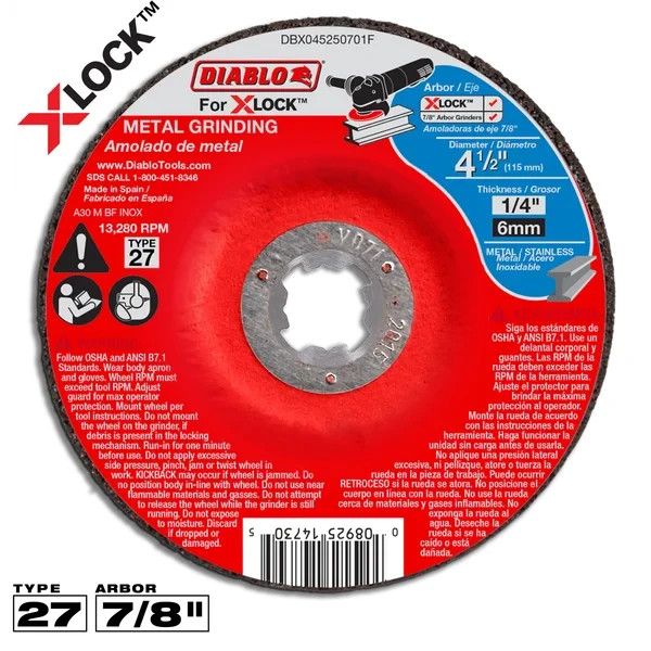 DIABLO DBX045250701F 4-1/2" Type 27 X-LOCK Metal Grinding Disc