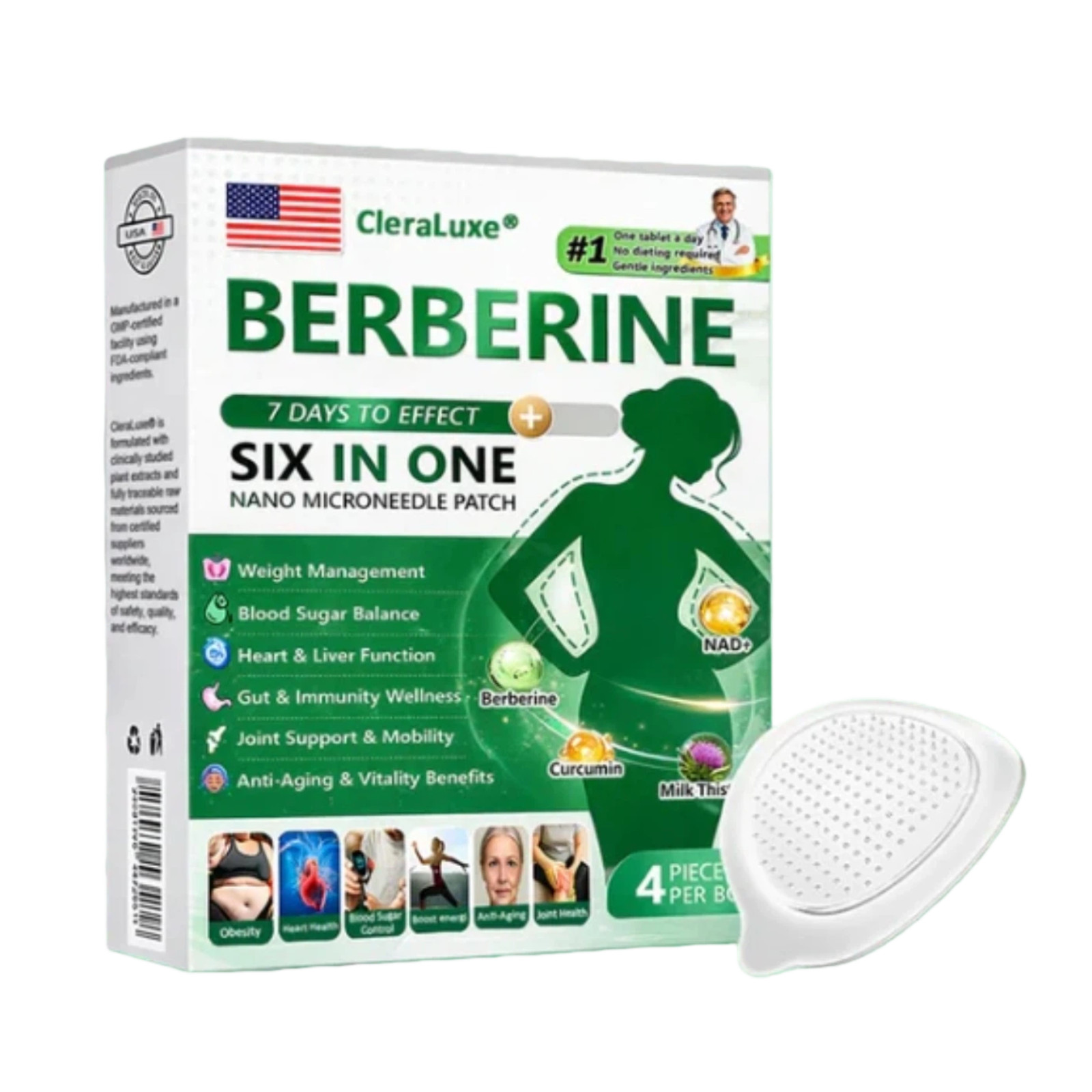 CleraLuxe Berberine 6-in-1 Nano Microneedle Patch(4pcs/Box)