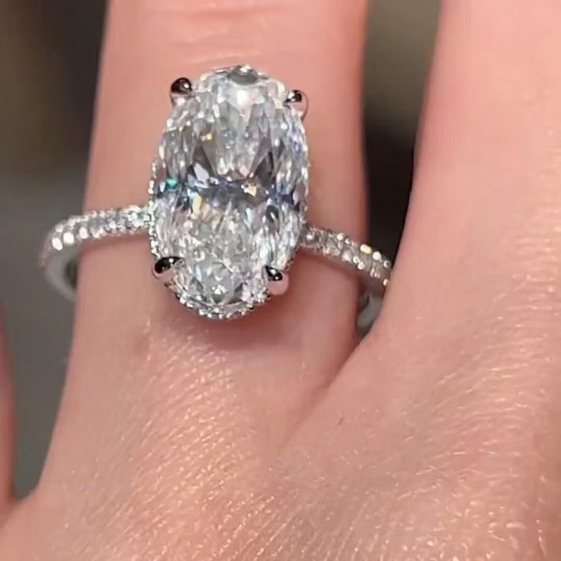 Perfect 7CT Oval Cut Lab Grown Diamond Proposal Gift Ring With 14K White Gold
