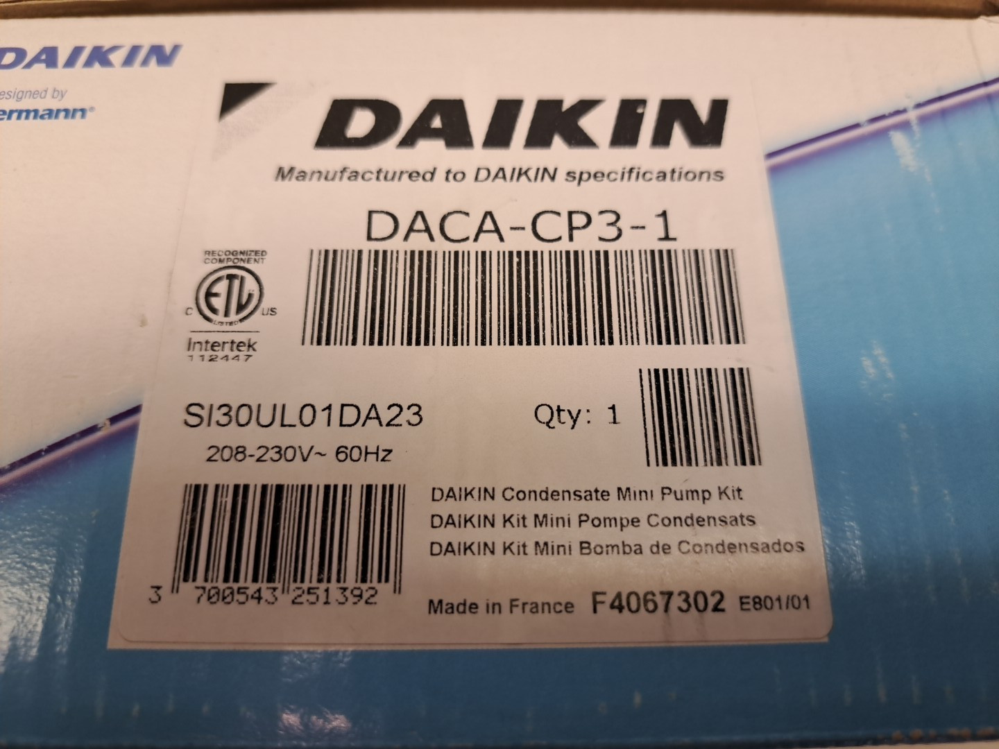 Daikin DACA-CP3-1 mini condensate removal pump kit NEW