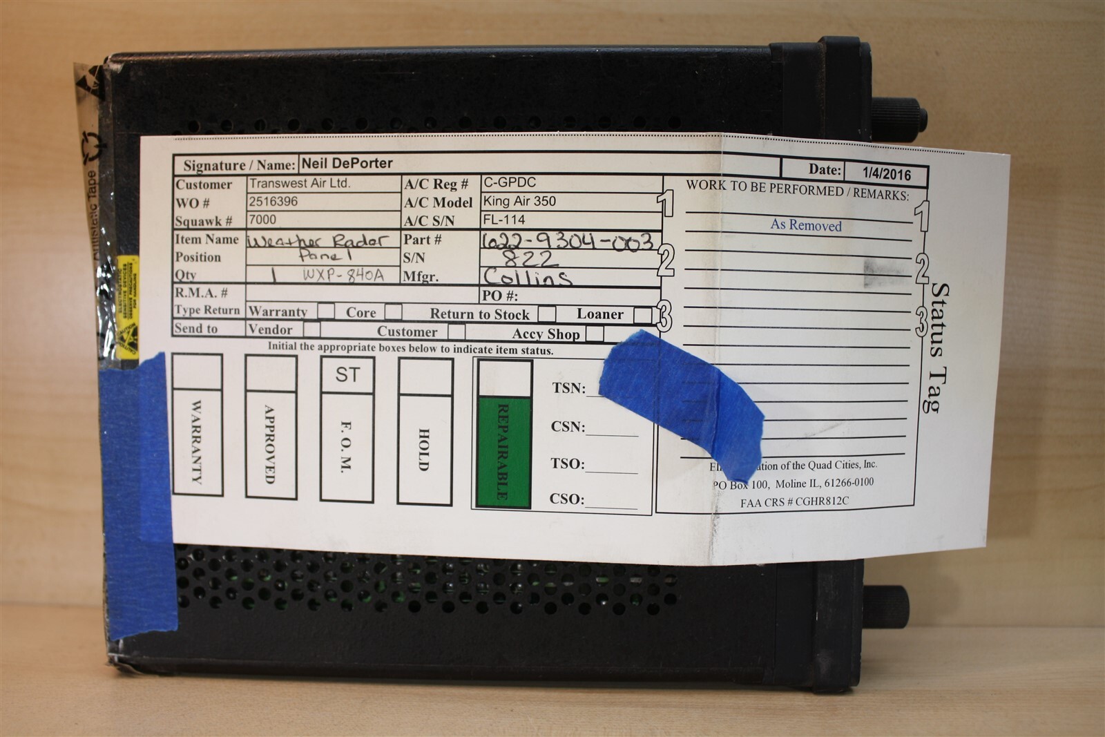 Collins WXP-840A Weather Radar Panel 622-9304-013