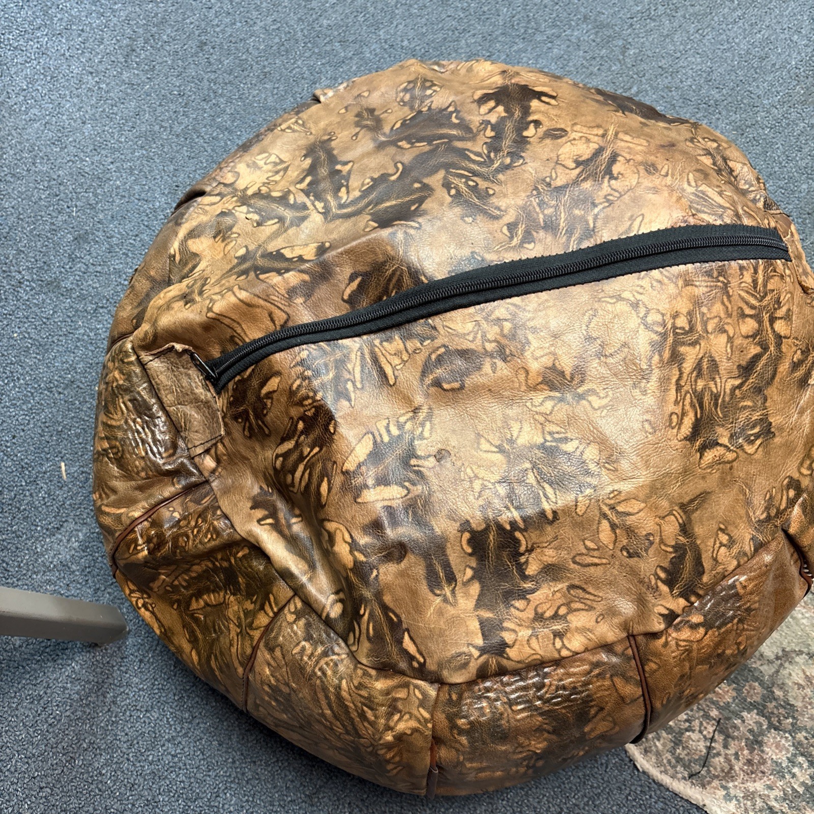 Moroccan Pouf Leather Ottoman, Will Come Unstuffed