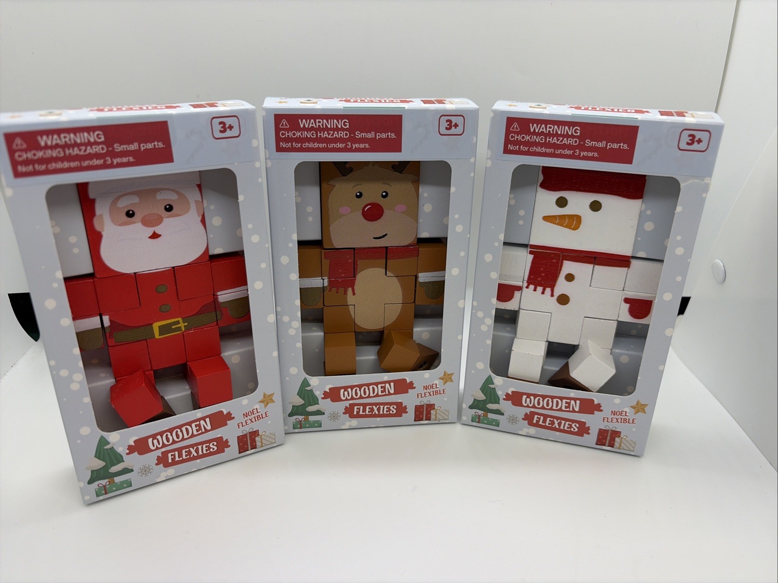 Keycraft Wooden Flexies Christmas Set Of 3 Santa Reindeer Snowman NIB