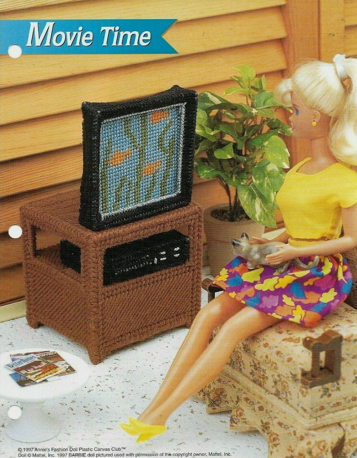 NEW MOVIE TIME TV & VCR FASHION DOLL ANNIE'S PLASTIC CANVAS PATTERN INSTRUCTIONS