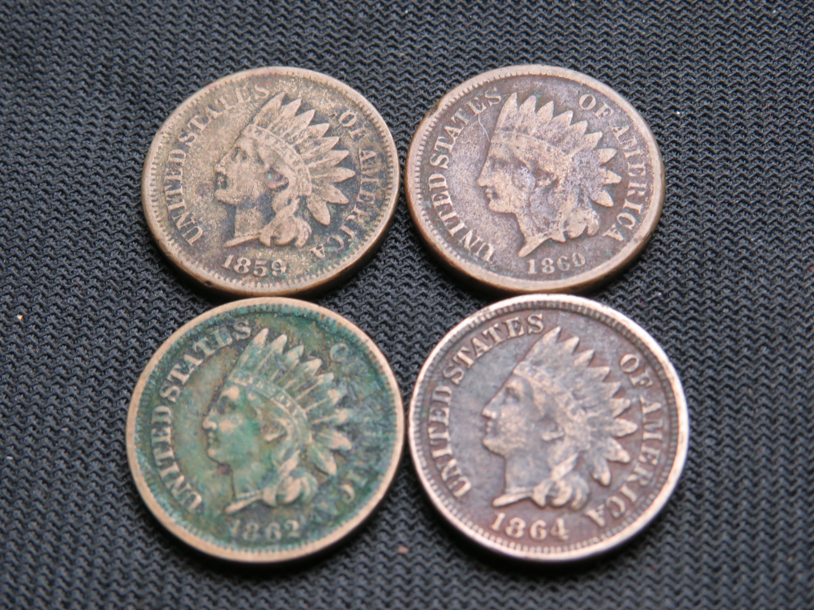 1859 1860 1862 1864 Very Fine Details Indian Head Cents Copper Nickel corrosion