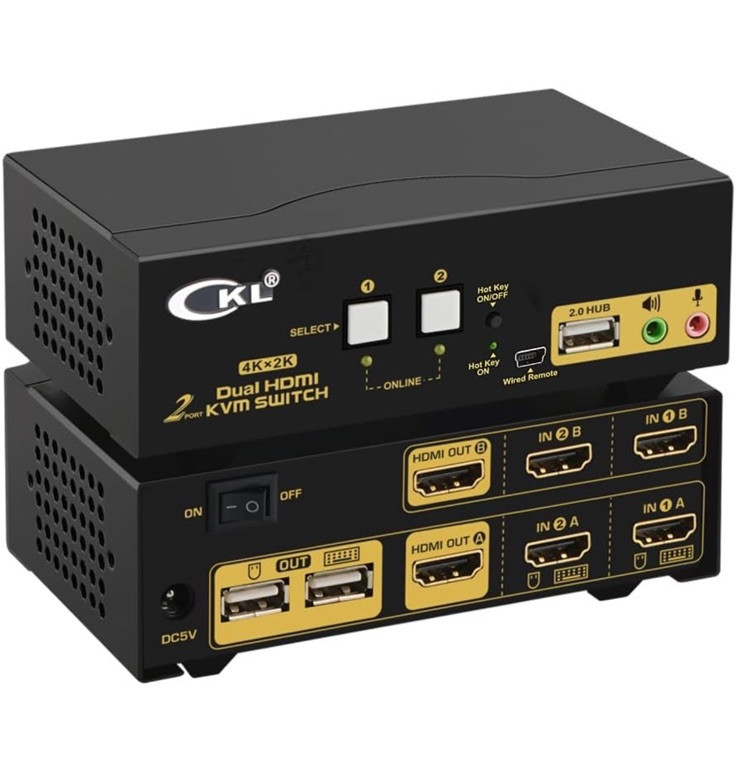 CKL HDMI KVM 2 Port 4K 30Hz Dual Monitor Extended Display (CKL-922HUA)