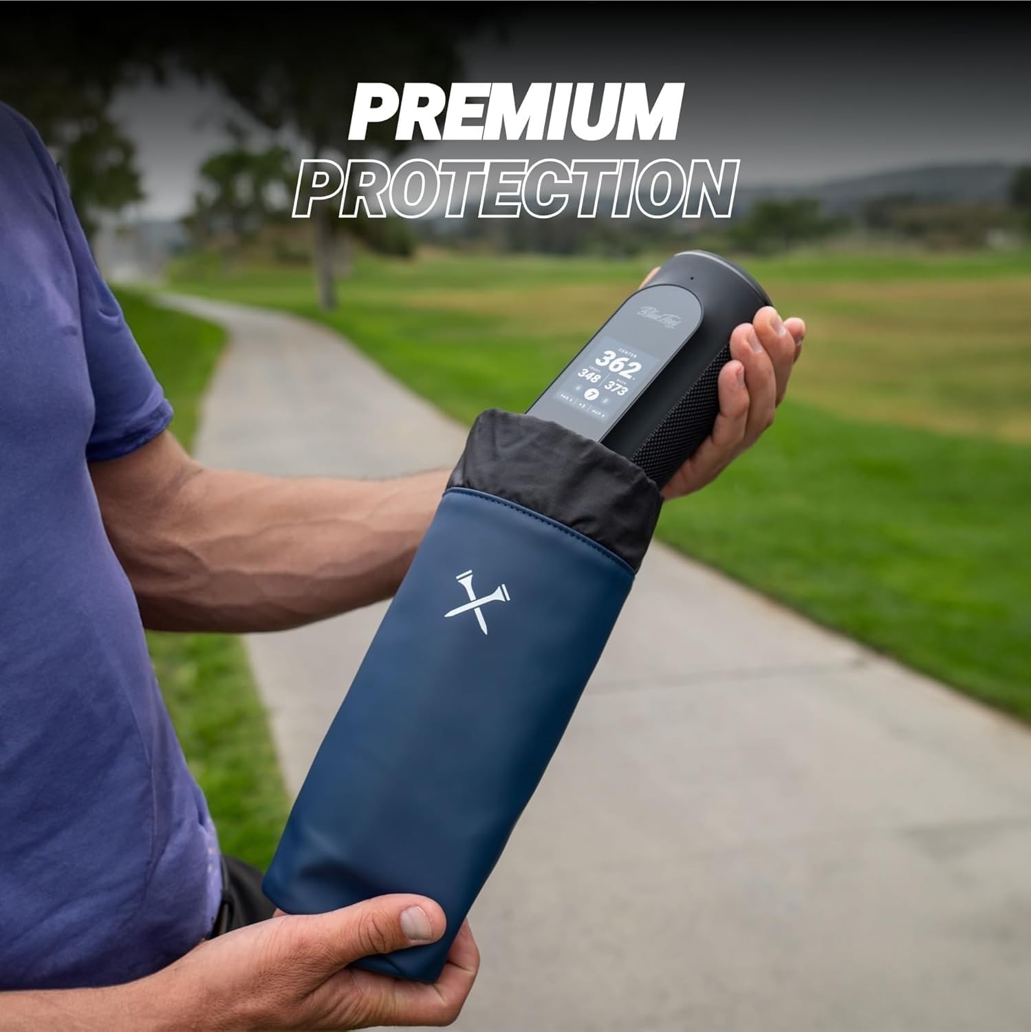 Golf GPS Case for Player+ Speaker - Hard Carrying Case with Carabiner Clip (Navy