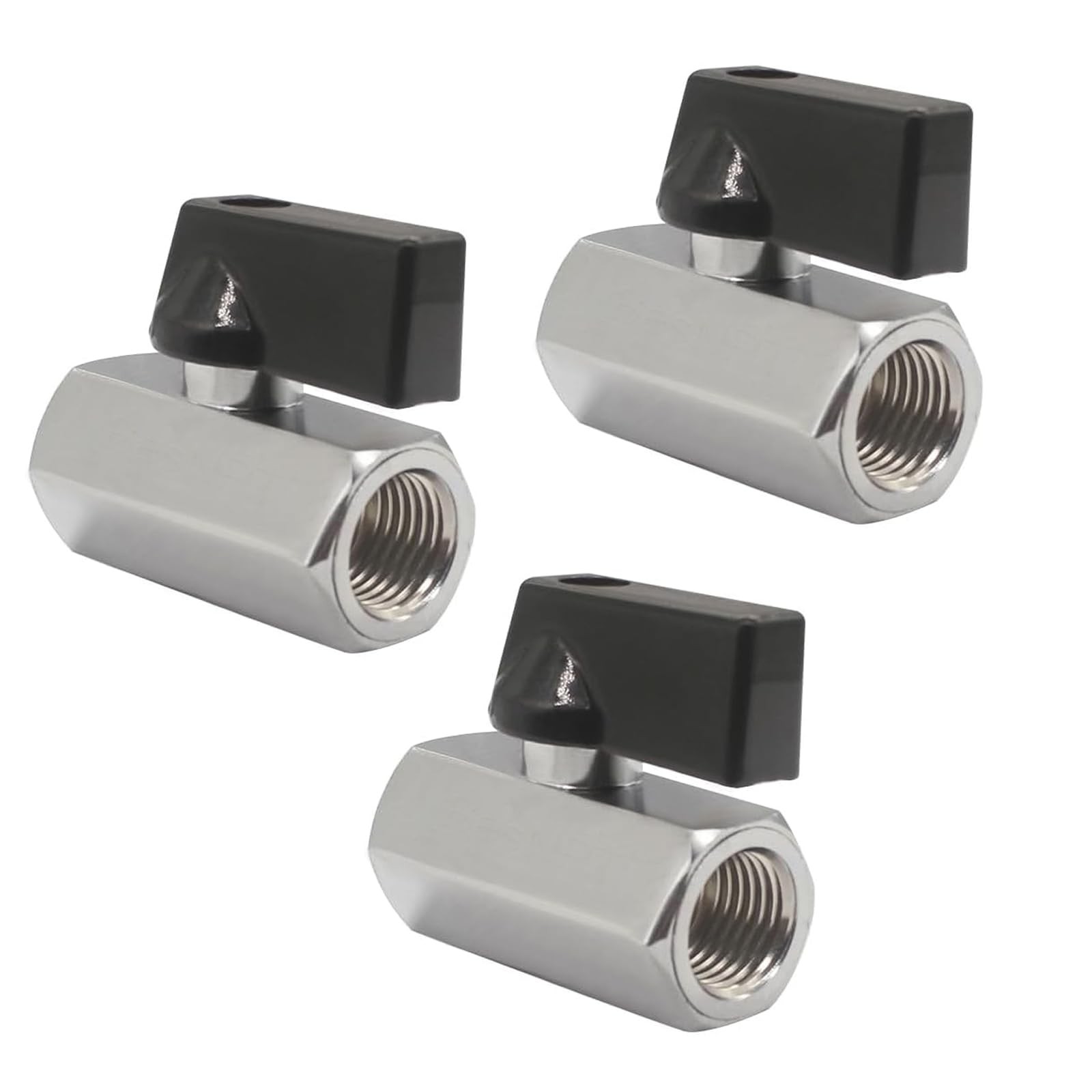 3 PCS Mini Ball Valve 1/4" FEMALE X FEMALE NPT Chrome Plated Brass Body F X F