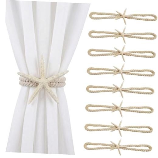 8 Pcs Natural Starfish Curtain Tiebacks Handmade Woven Rope Curtain Ties
