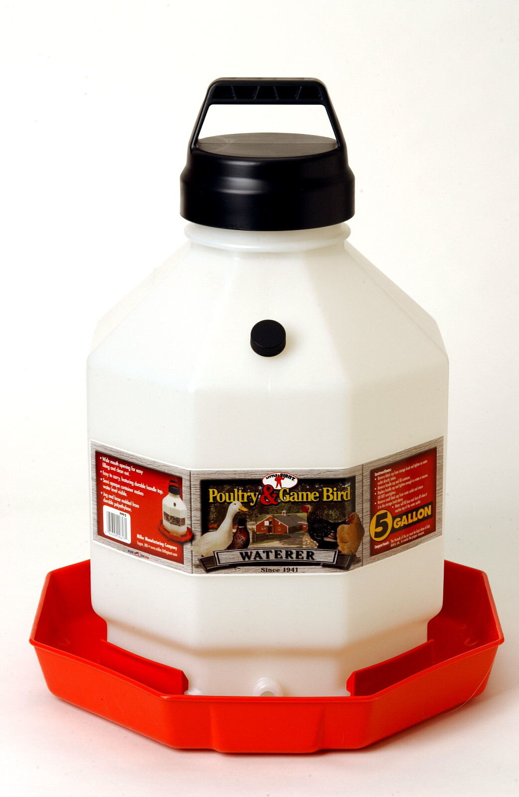 Little Giant Plastic Poultry Waterer 5 Gallon Dent-Proof Heavy-Duty Easy-To-Fill