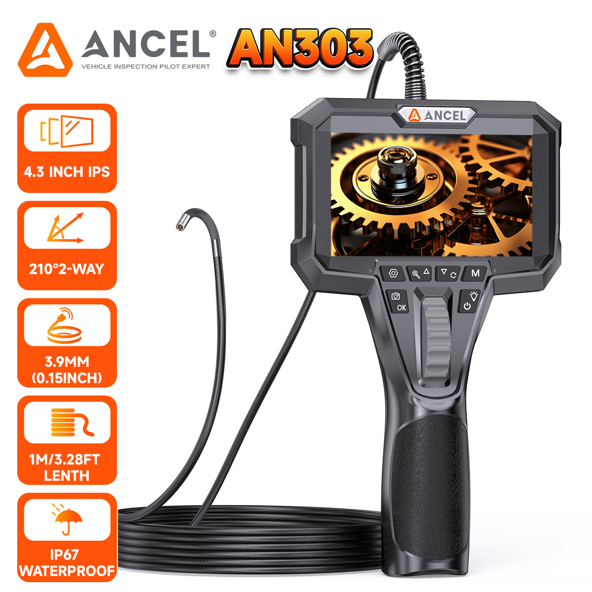 ANCEL AN303 Two-way 210° Articulating Inspection Endscope 3.9MM Camera Borescope
