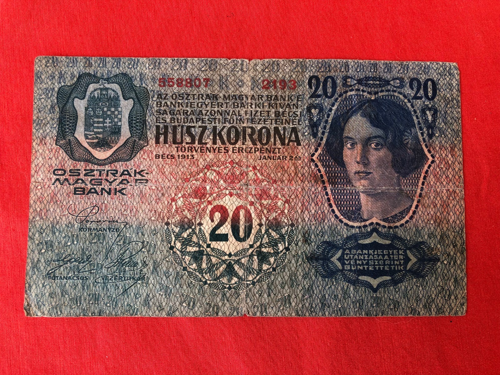 20 KRONEN AUSTRIA HUNGARY BANKNOTE MONEY PAPER 1913 AUSTROHUNGARY ZWANZIG KRONEN
