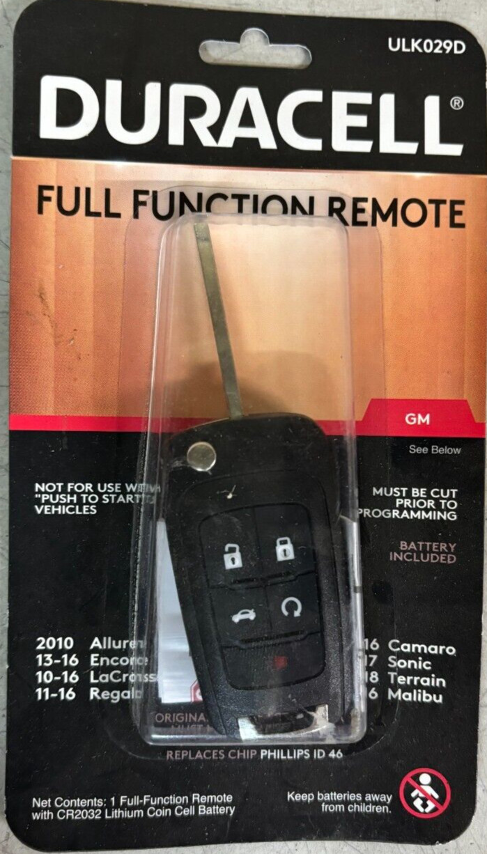 New Duracell Keyless Entry Full Function Remote for GM Vehicles ULK029D NEW
