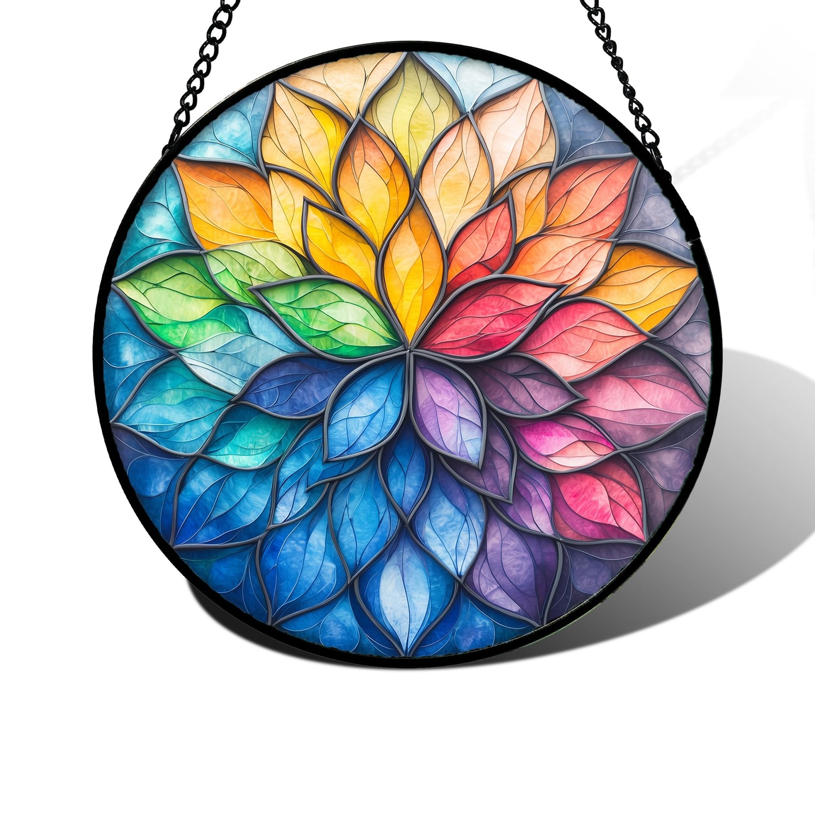 Stained Glass Window Hanging, Colorful Flower Petals Sun Catchers Diamond Gla...