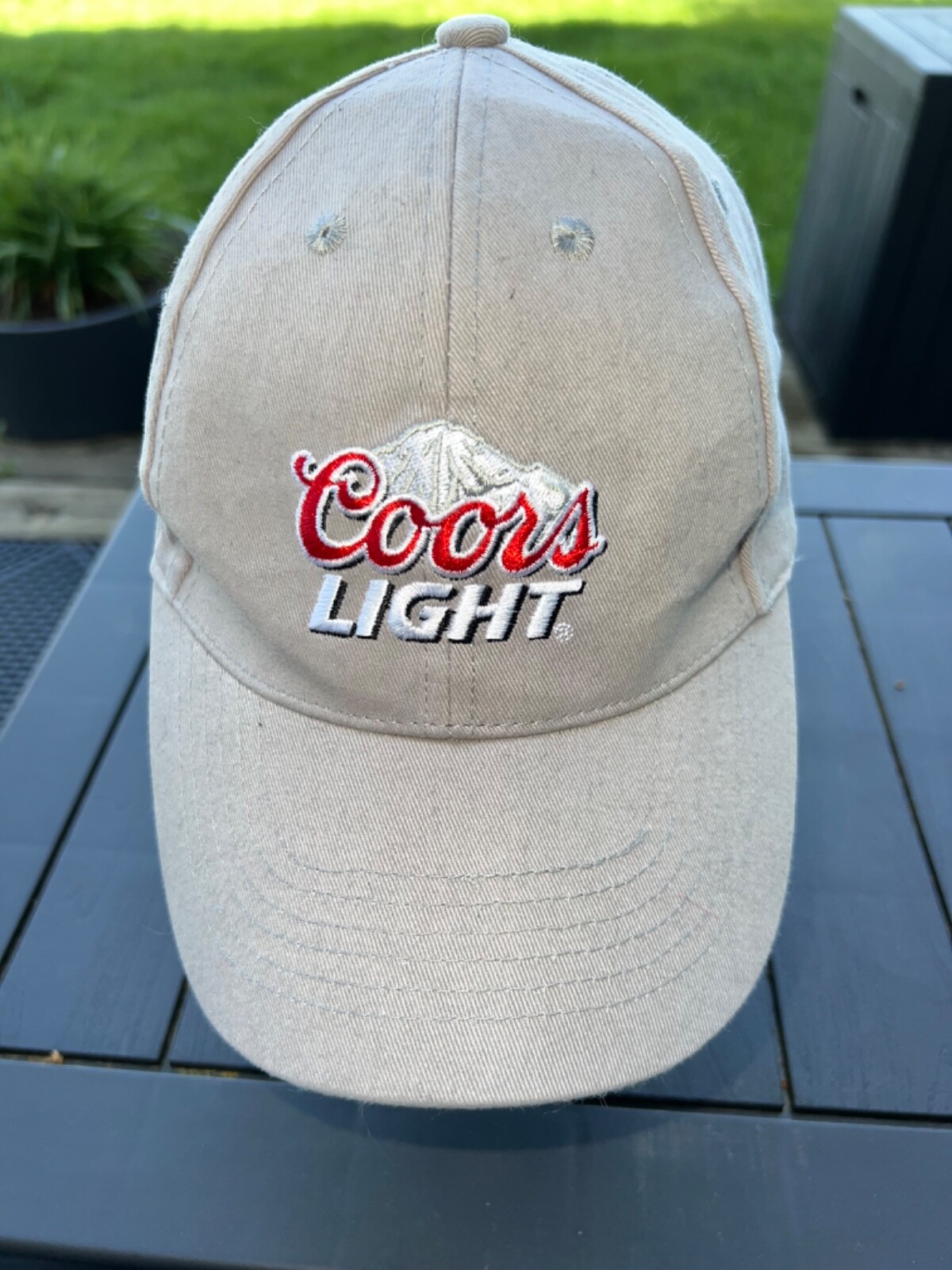 Coors Light w Mountain Red White Embroidery on Gray Hat Cap Hook Loop EUC