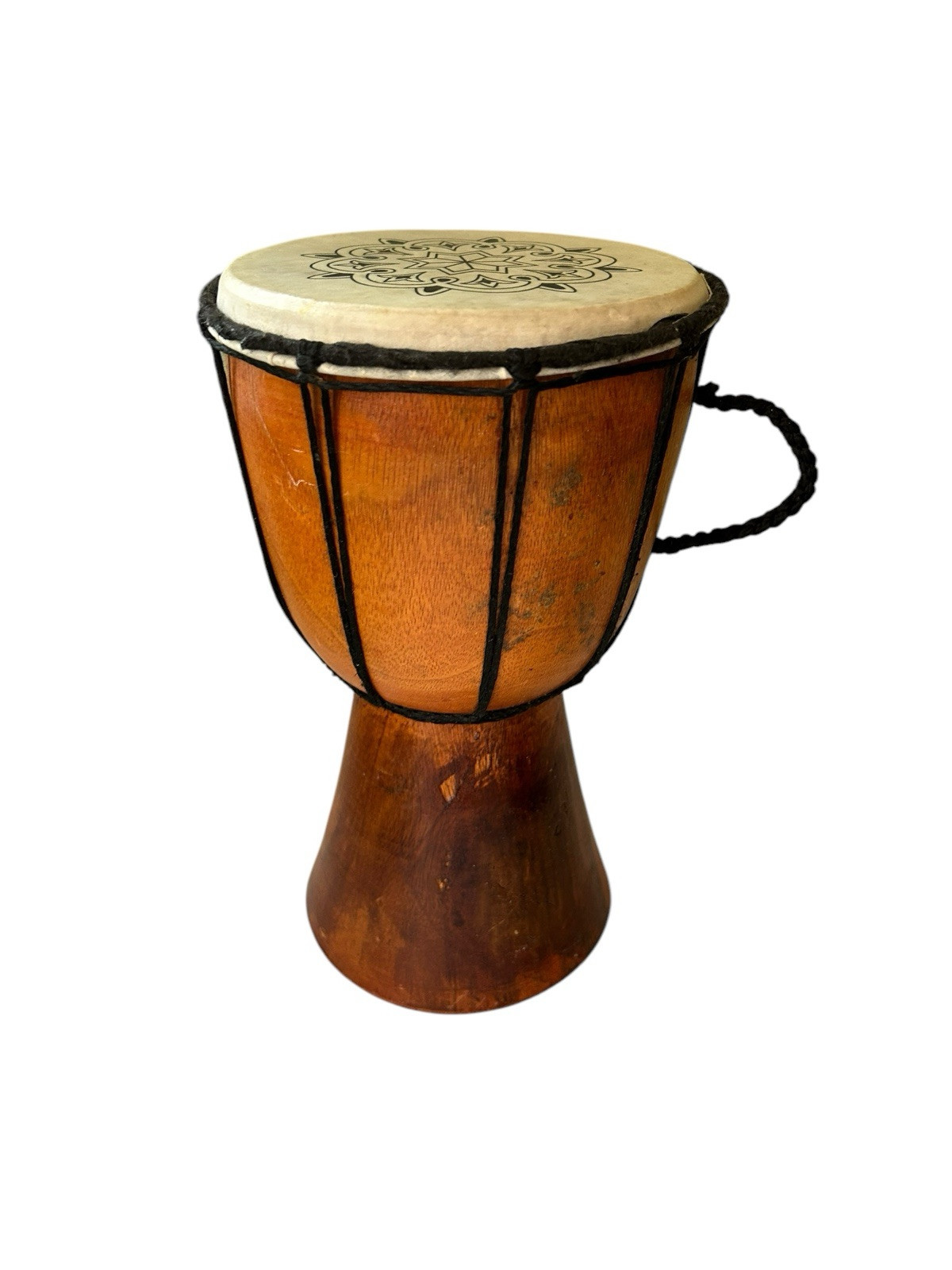 Brown White African Musical Instrument Traditional Carved Wooden Djembe Drum