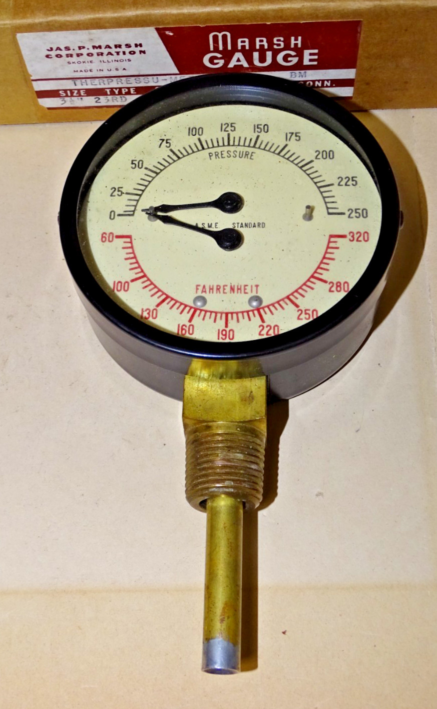 Marsh Pressure & Temperature Gauge, Vintage, NOS, Steampunk