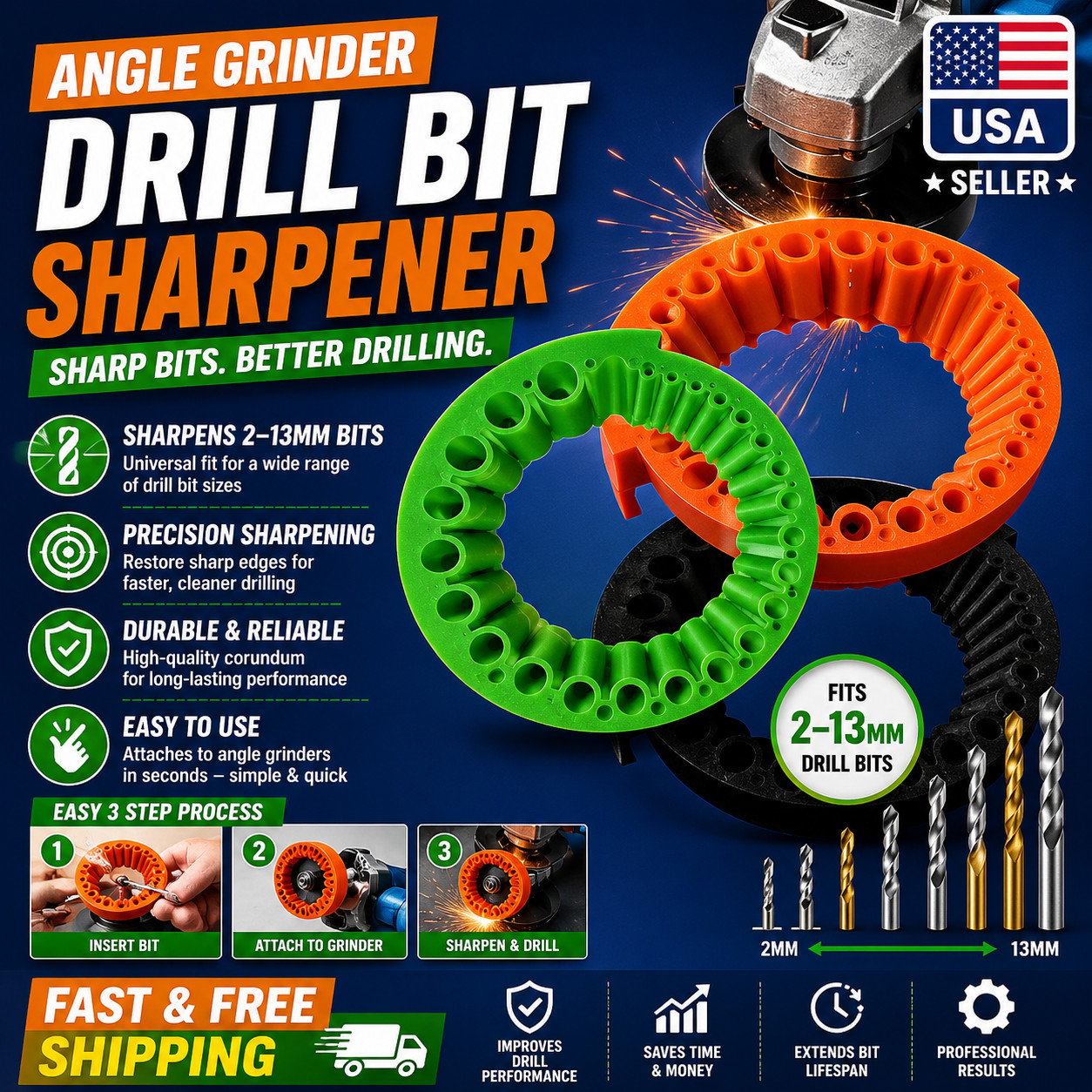 Angle Grinder Drill Bit Sharpener Tool for 2-13mm Bit Power Grinding Attachme US