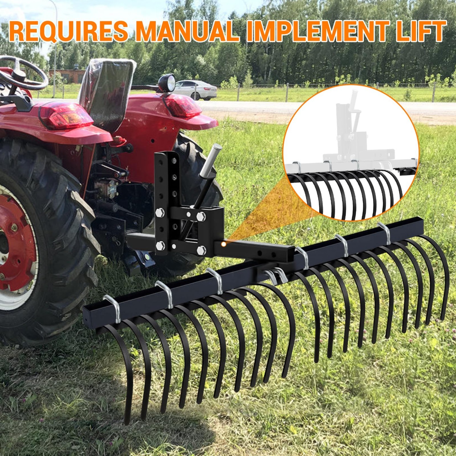 60" ATV/UTV Landscape Rake Implement Heavy Duty Rock Rake Manual Implement Lift