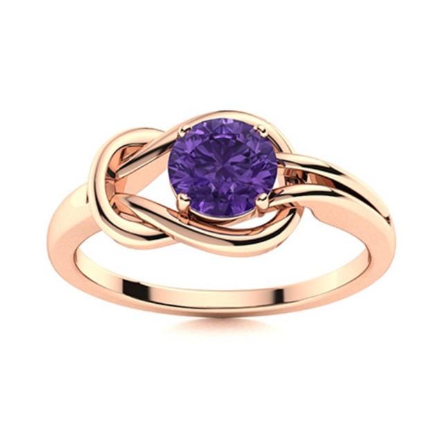 5MM Round Amethyst Infinity Love Knot Women Ring 925 Sterling Silver Rose Plated