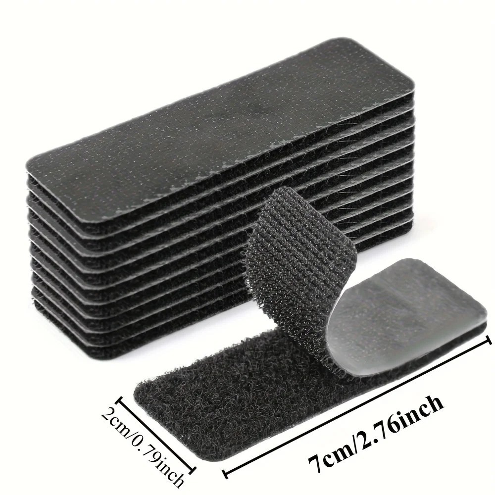 10Pair Self Adhesive Hook Loop Strips Black Heavy Duty Sticky Back Tape Fastener