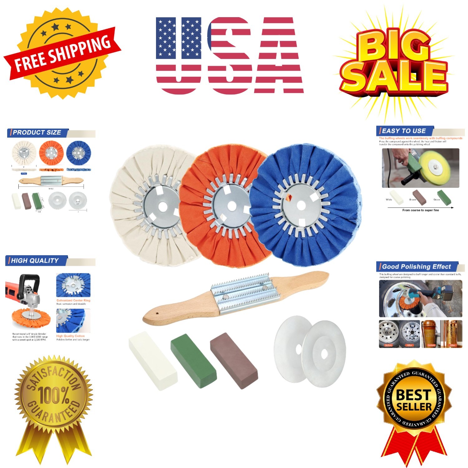 9 Pcs Airway Buffing Wheel Kit 8 Inch Polishing Wheel and Polishing Compound ...