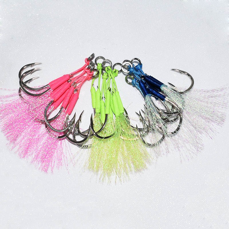 10 Pairs 10#-20# Carbon Double Barbed Assist Fishing Hooks Metal Jig Lure