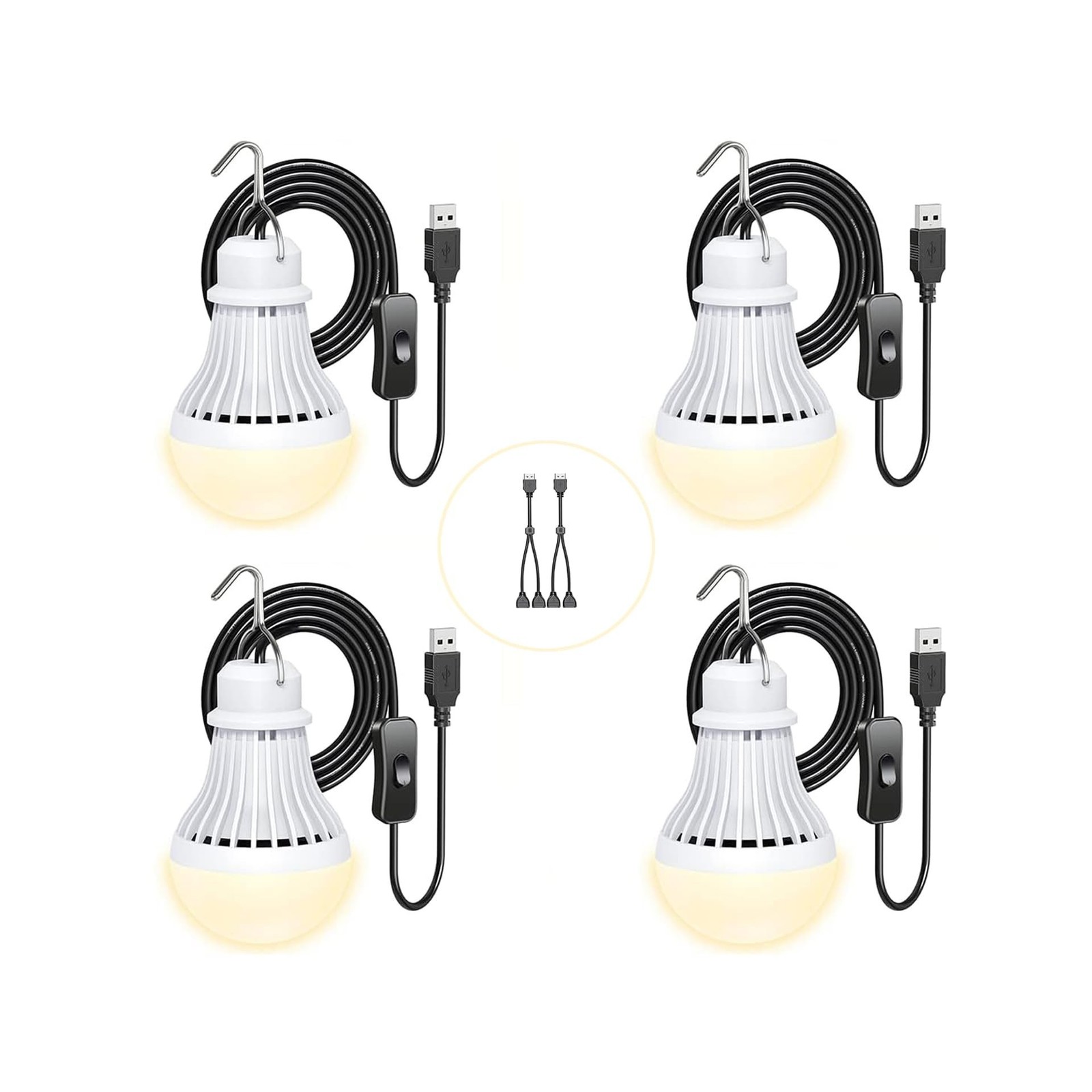4 Pack USB Light Bulb, USB LED Camping Light Lantern, 8.2 ft Extra ... Fast Ship