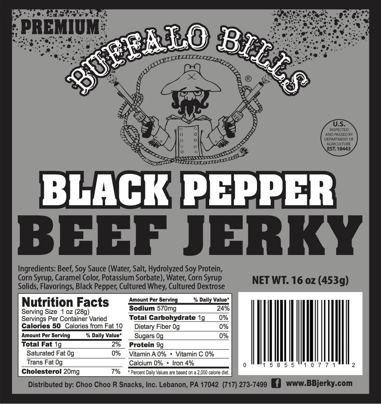 16oz Premium Black Pepper Beef Jerky Pieces (smoked beef jerky in random size...