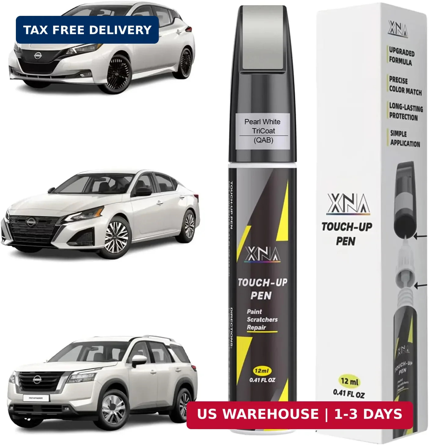 Pearl White TriCoat(QAB) for Nissan Touch Up Paint Pen, 2 in 1 Car Scratch FAST