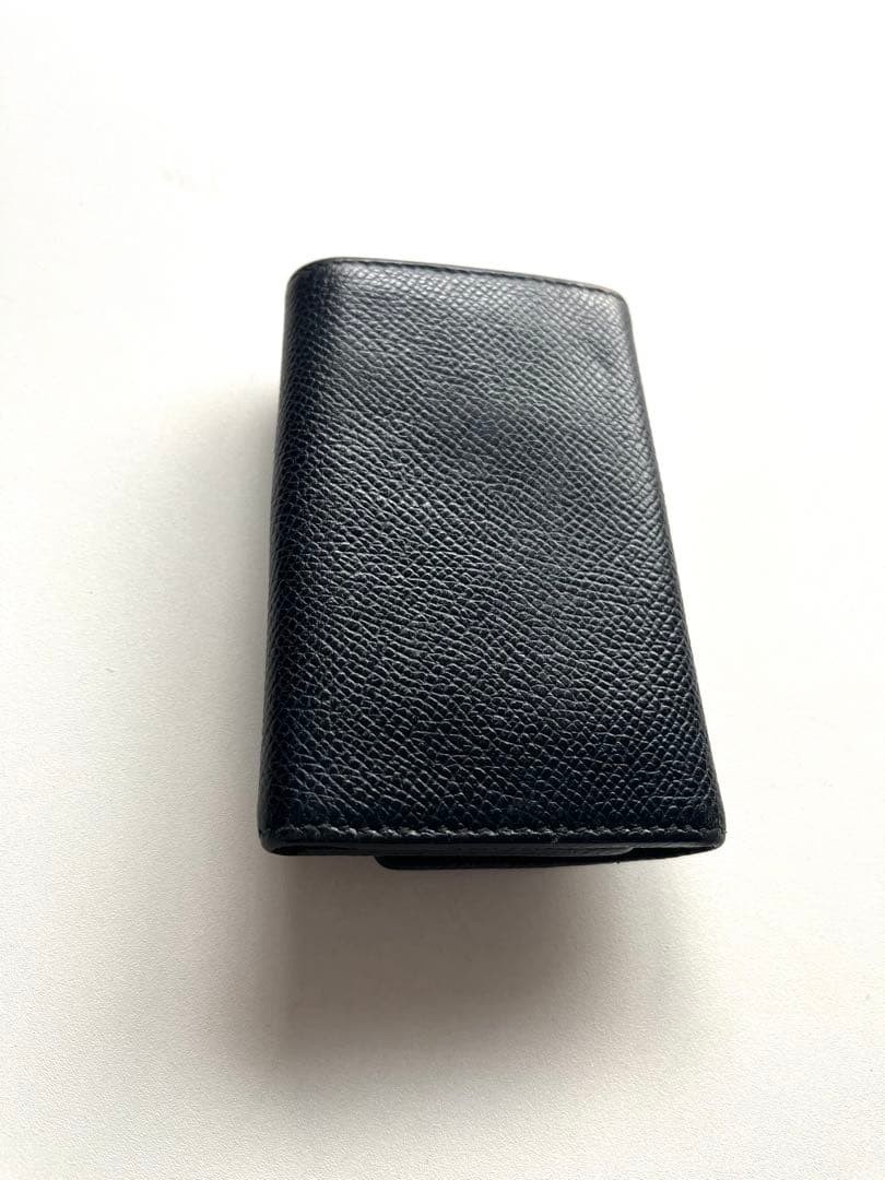 BVLGARI 6 Key Holder Black Leather Logo Ring Italy Wallet Case