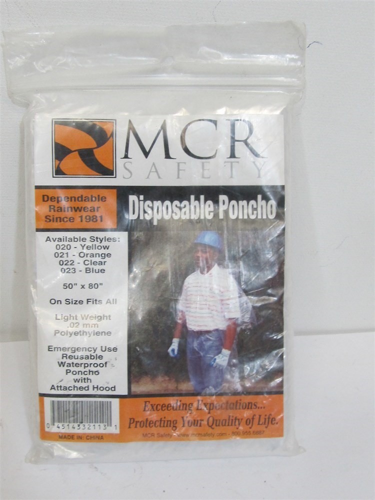 MCR 022, 50" x 80" Clear Single Ply Disposable Poncho