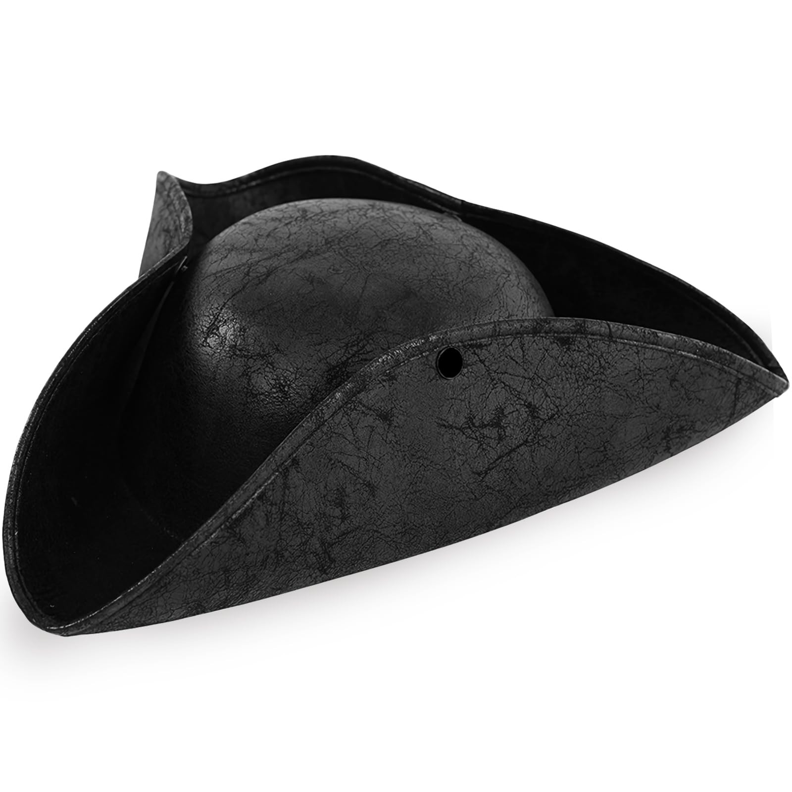 Black Pirate-Hat,Women Tricorn Leather Hat,Men Vintage Wrinkle Pirate Hat for Ha