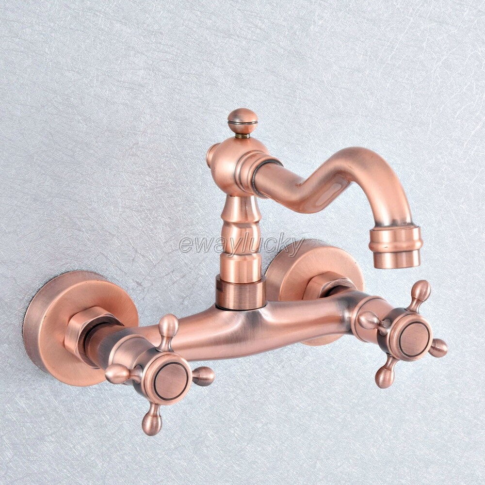 Antique Red Copper Swivel Spout Basin Sink Bathroom Mixer Tap Lavatory Faucet