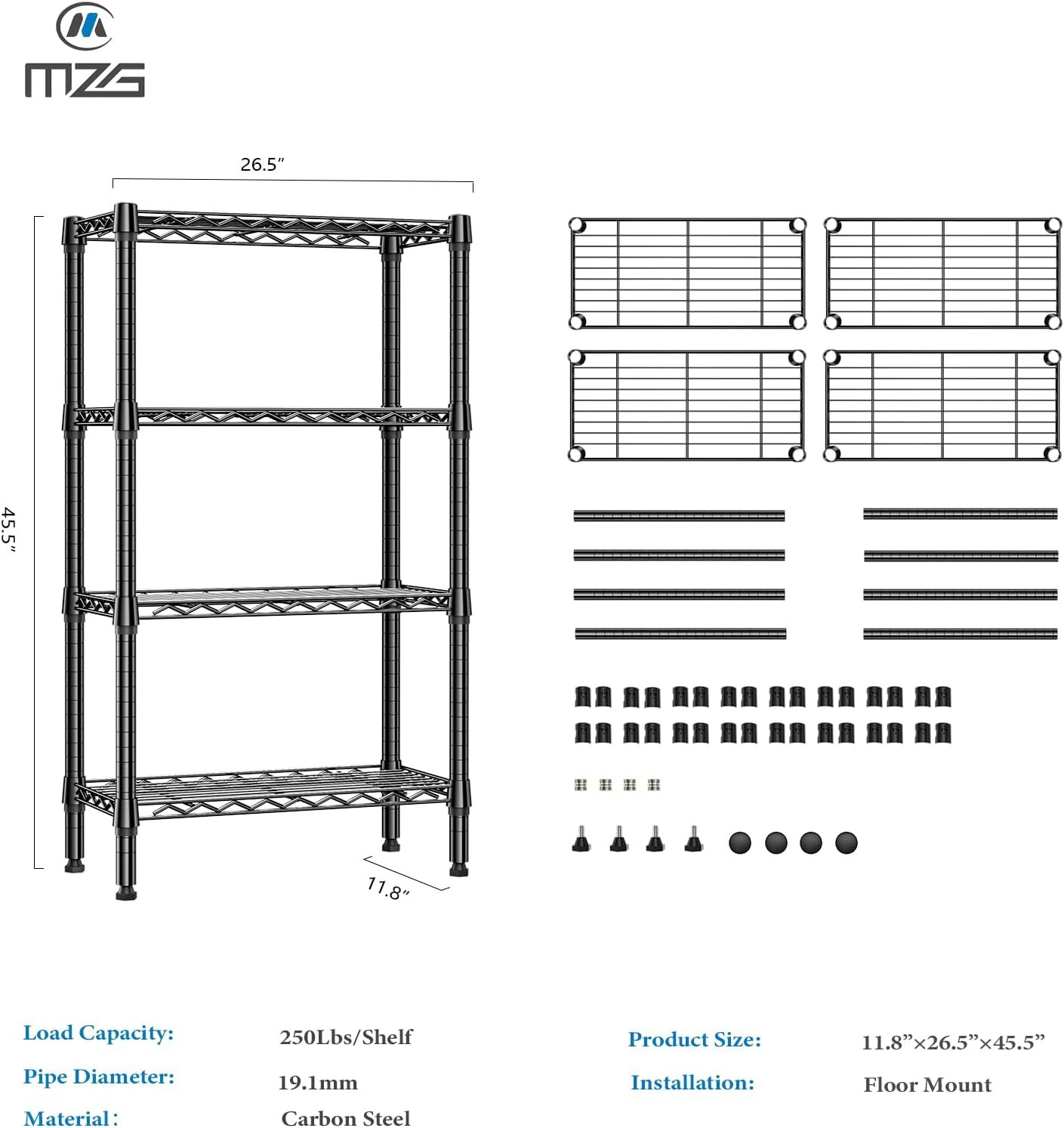 4 Tier Stackable Storage Kitchen Wire Shelves Steel Organizer Pantry Garage Rack