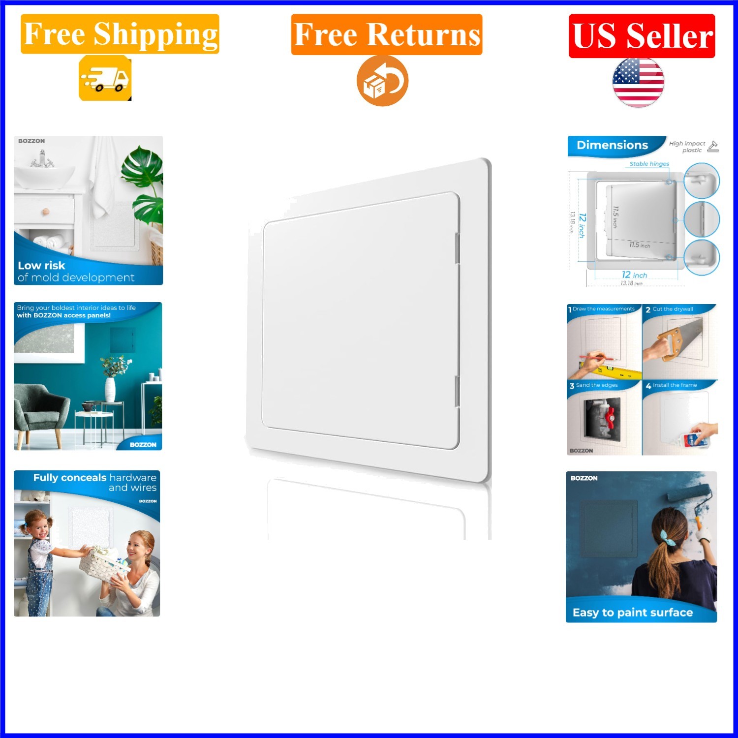 12x12 Inch White Plastic Access Panel for Drywall, Durable & Easy Install
