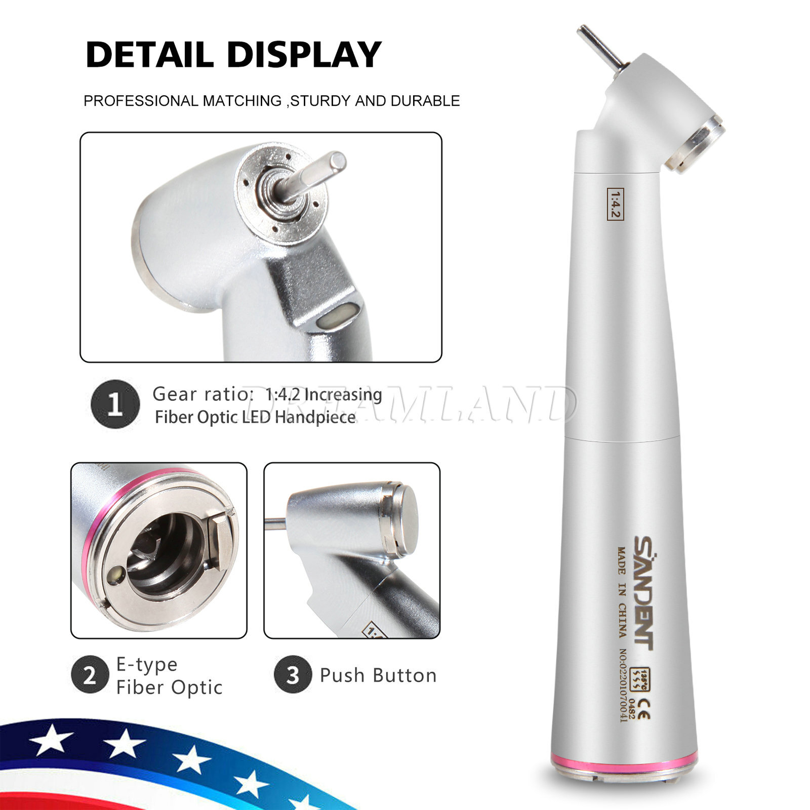Dental 1:4.2 45° Contra Angle Surgical LED Fiber Optic Handpiece fit NSK Z45L CE