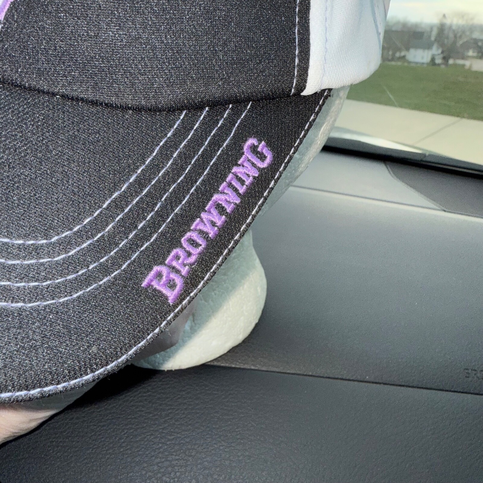 Browning Logo Black Purple White Hat Cap Hook Loop Vent Holes on Sides EUC